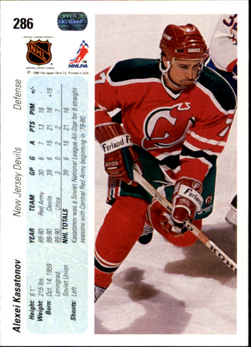 1990-91 Upper Deck #286 Alexei Kasatonov RC back image
