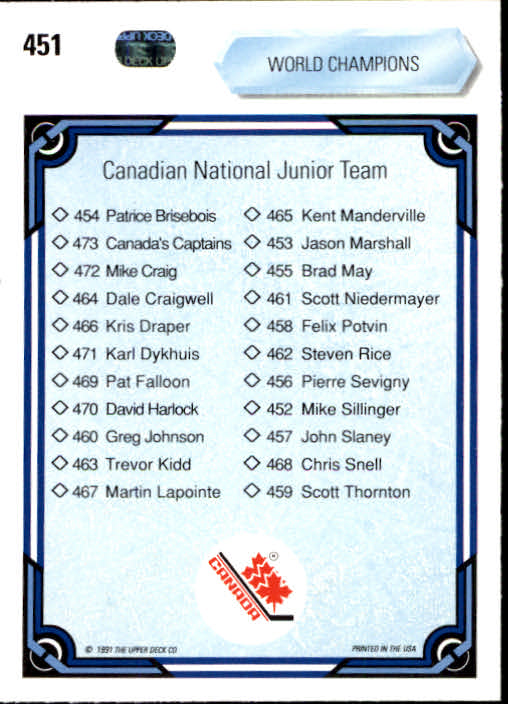 1990-91 Upper Deck #451 Team Canada Juniors back image