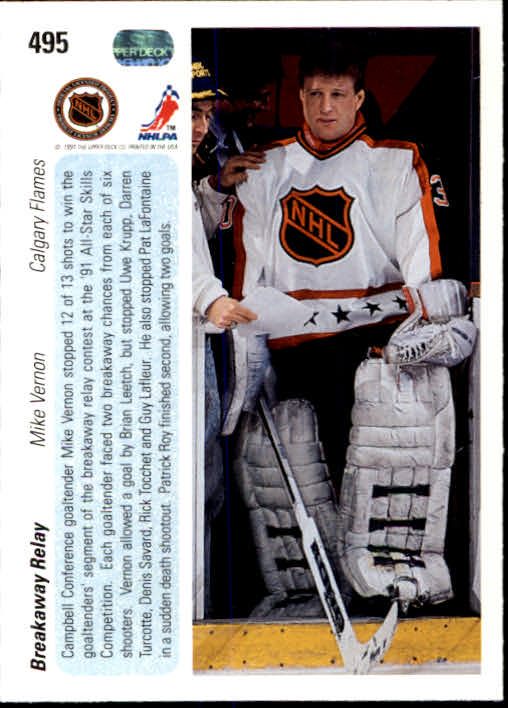1990-91 Upper Deck #495 Mike Vernon AS back image