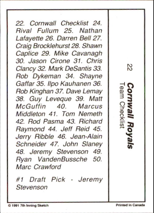 1990-91 7th Inning Sketch OHL #22 Checklist Card back image