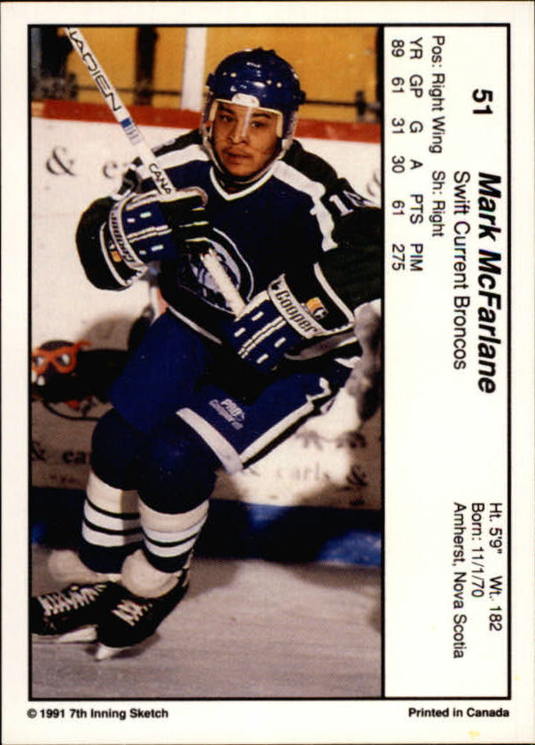 1990-91 7th Inning Sketch WHL #51 Mark McFarlane back image