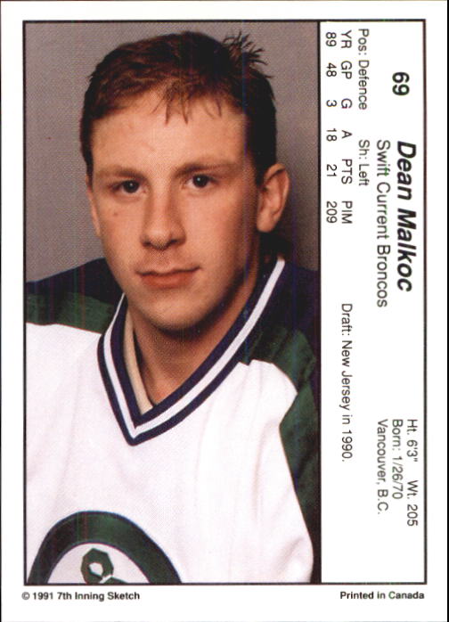 1990-91 7th Inning Sketch WHL #69 Dean Malkoc back image
