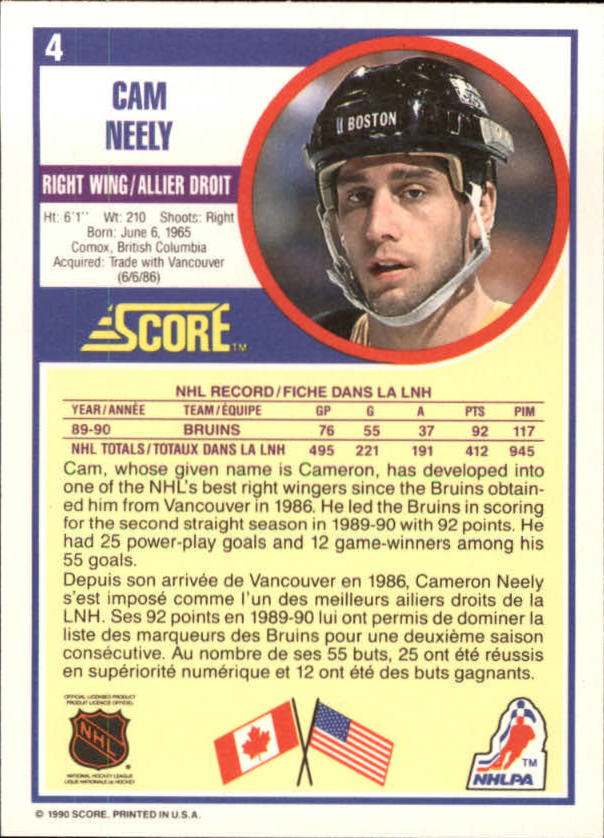 1990-91 Score Canadian #4 Cam Neely back image