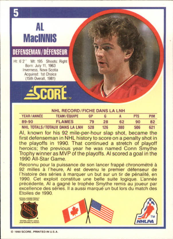1990-91 Score Canadian #5 Al MacInnis back image