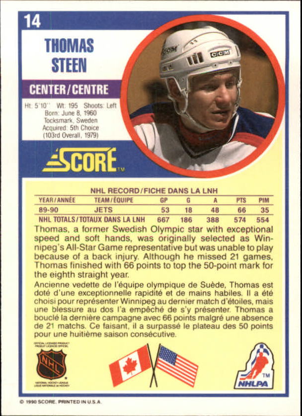 1990-91 Score Canadian #14 Thomas Steen back image