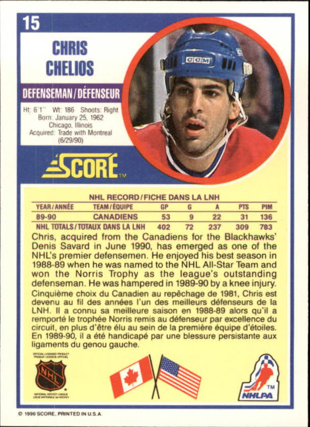 1990-91 Score Canadian #15 Chris Chelios back image