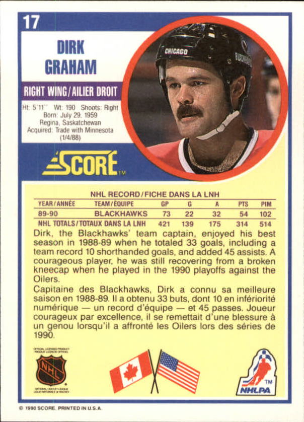 1990-91 Score Canadian #17 Dirk Graham back image
