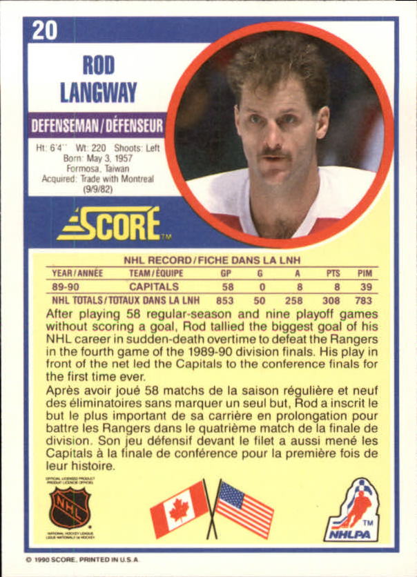 1990-91 Score Canadian #20 Rod Langway back image