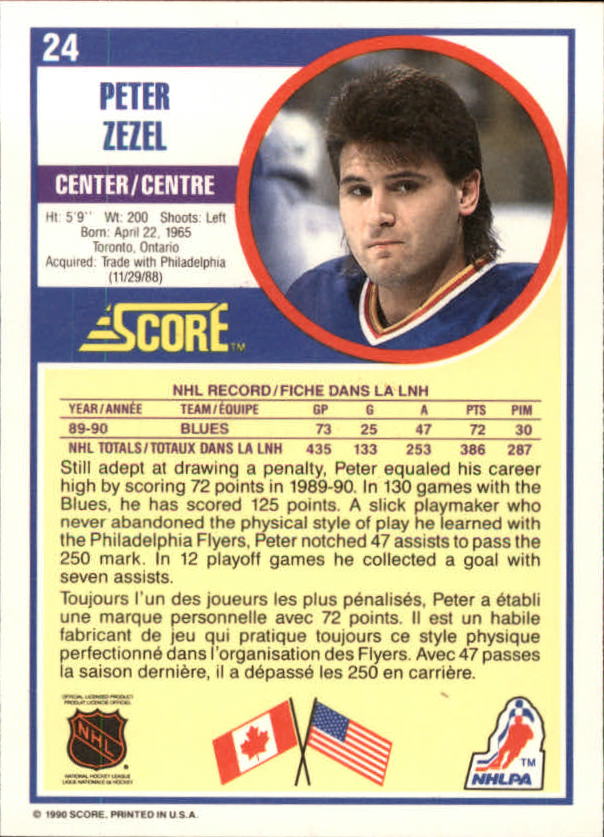 1990-91 Score Canadian #24 Peter Zezel back image