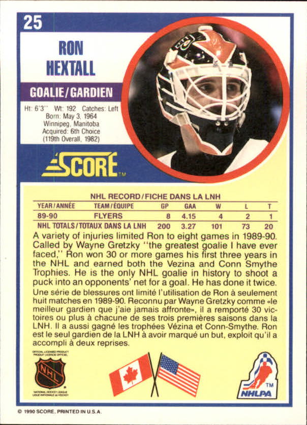 1990-91 Score Canadian #25 Ron Hextall back image