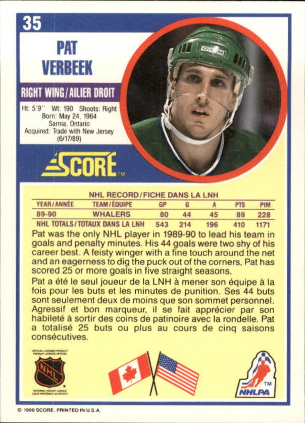 1990-91 Score Canadian #35 Pat Verbeek back image