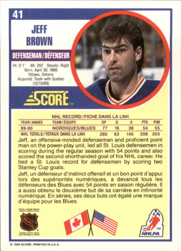 1990-91 Score Canadian #41 Jeff Brown back image