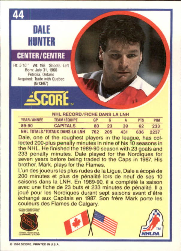 1990-91 Score Canadian #44 Dale Hunter back image