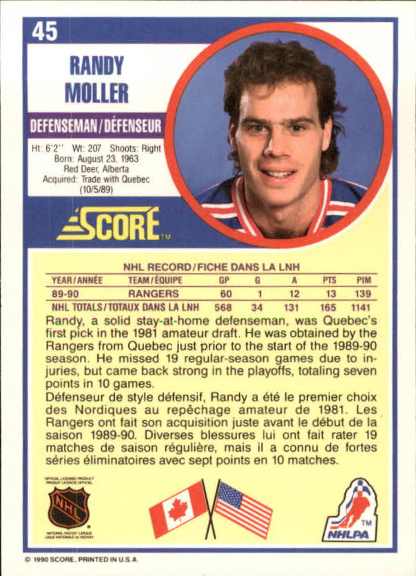 1990-91 Score Canadian #45 Randy Moller back image