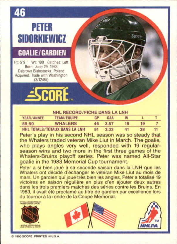 1990-91 Score Canadian #46 Peter Sidorkiewicz back image