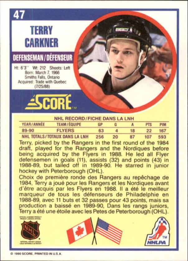 1990-91 Score Canadian #47 Terry Carkner back image