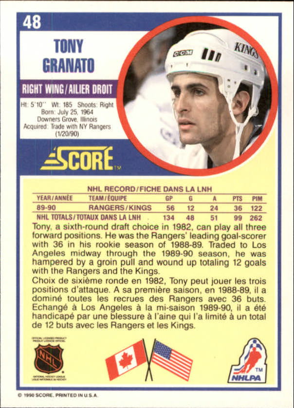 1990-91 Score Canadian #48 Tony Granato back image