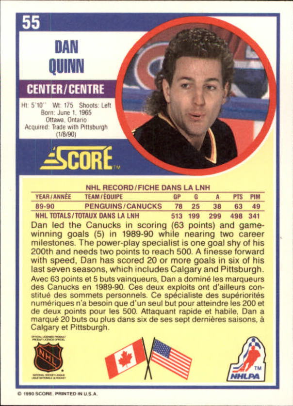 1990-91 Score Canadian #55 Dan Quinn back image