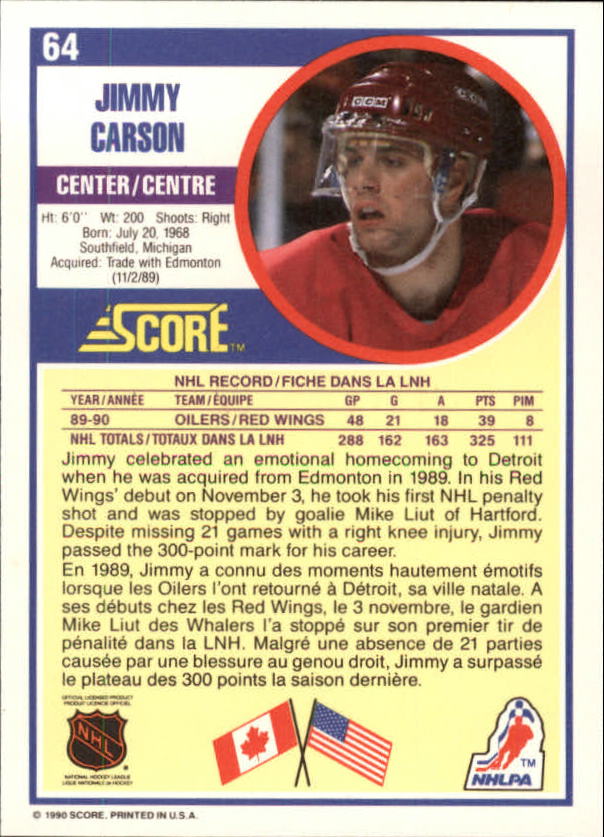 1990-91 Score Canadian #64 Jimmy Carson back image