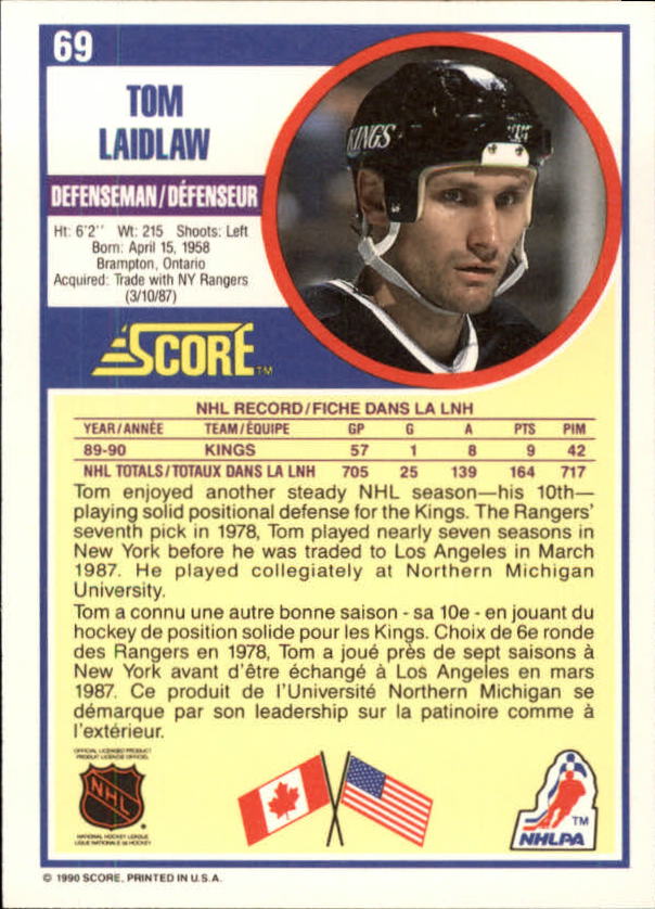1990-91 Score Canadian #69 Tom Laidlaw back image