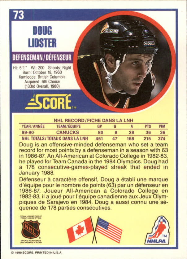1990-91 Score Canadian #73 Doug Lidster back image