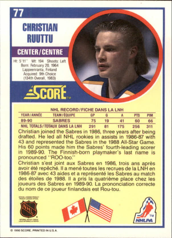1990-91 Score Canadian #77 Christian Ruuttu back image