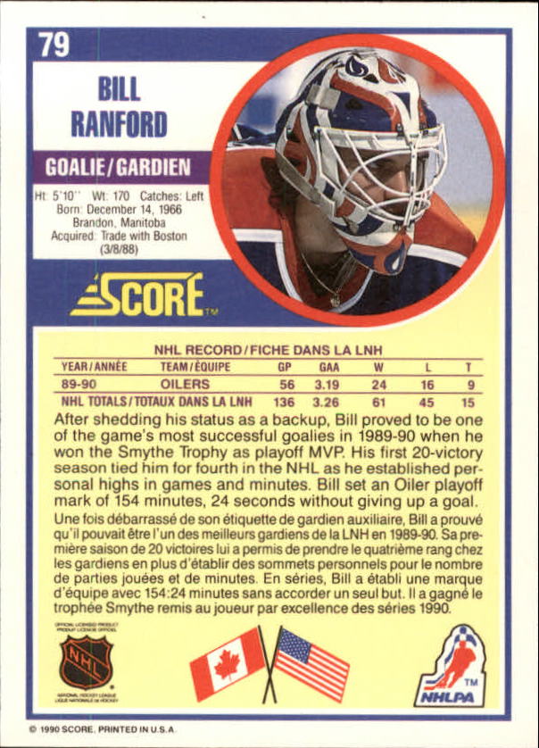 1990-91 Score Canadian #79 Bill Ranford back image