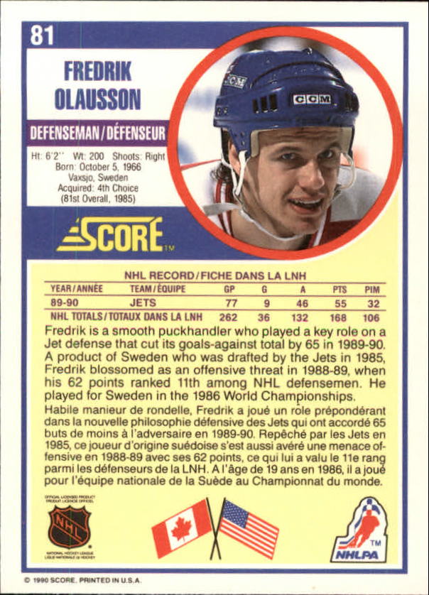 1990-91 Score Canadian #81 Fredrik Olausson back image