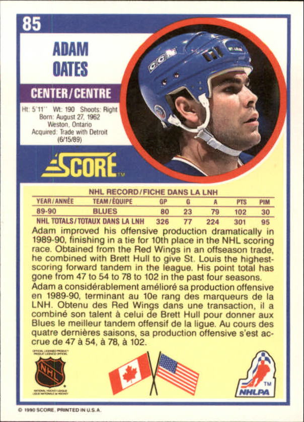 1990-91 Score Canadian #85 Adam Oates back image