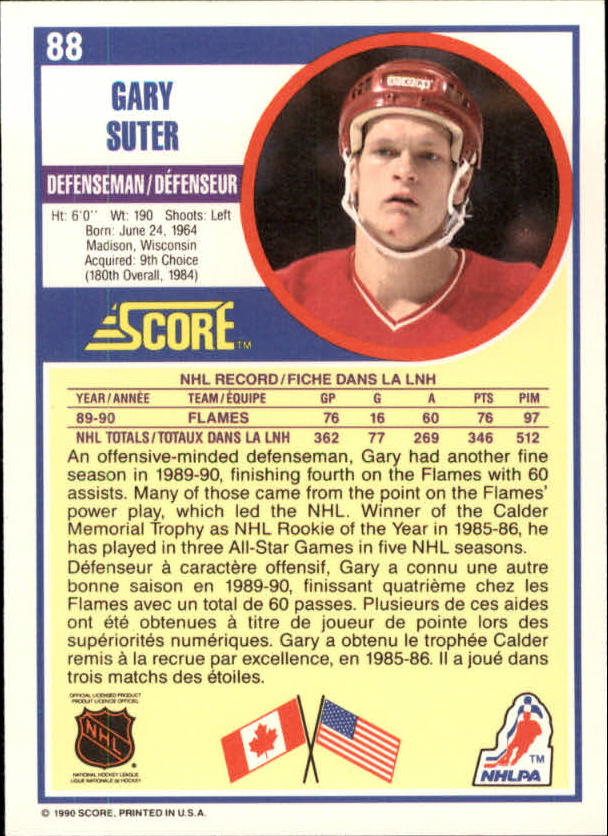 1990-91 Score Canadian #88 Gary Suter back image