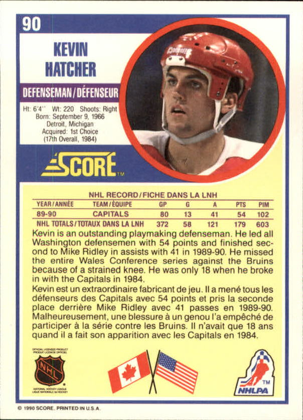 1990-91 Score Canadian #90 Kevin Hatcher back image