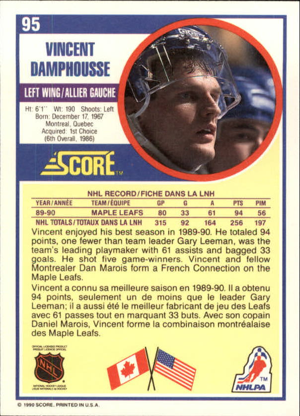 1990-91 Score Canadian #95 Vincent Damphousse back image