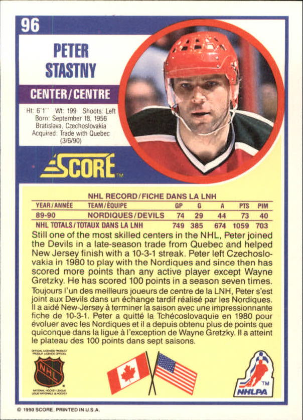 1990-91 Score Canadian #96 Peter Stastny back image