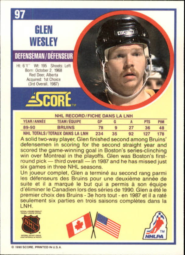 1990-91 Score Canadian #97 Glen Wesley back image
