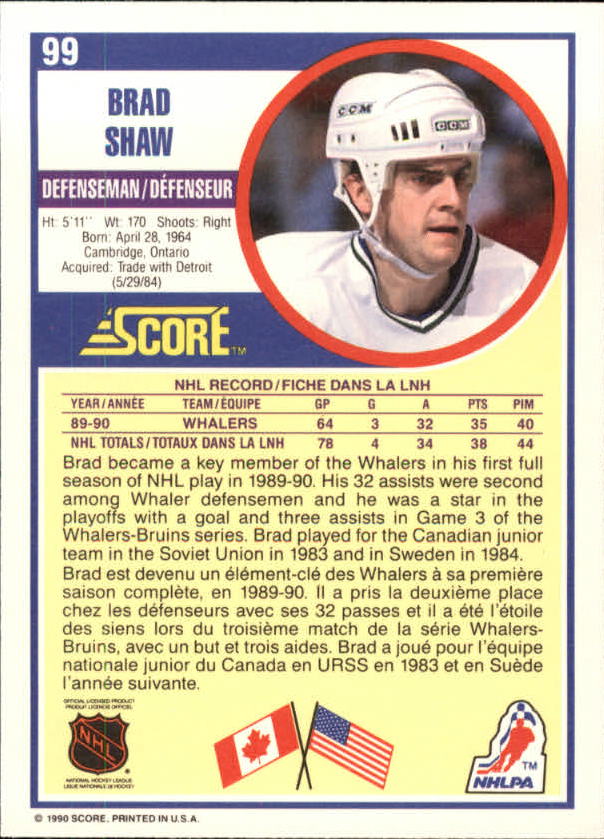 1990-91 Score Canadian #99 Brad Shaw RC back image