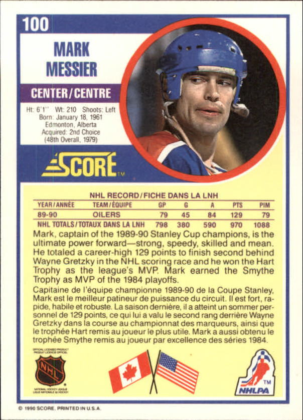 1990-91 Score Canadian #100 Mark Messier back image