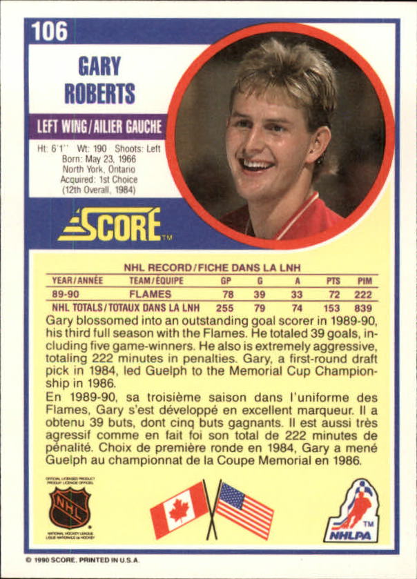 1990-91 Score Canadian #106 Gary Roberts back image