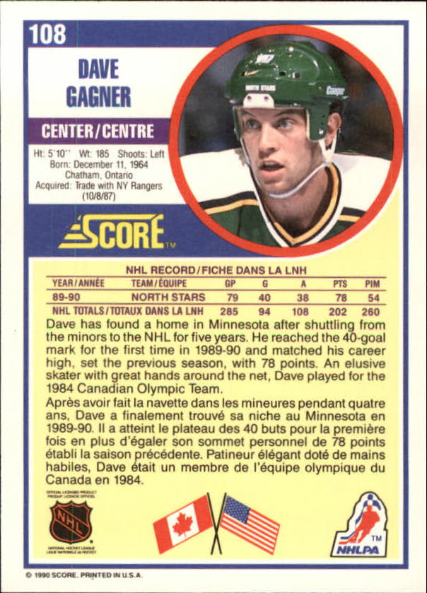 1990-91 Score Canadian #108 Dave Gagner back image