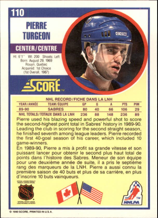 1990-91 Score Canadian #110 Pierre Turgeon back image