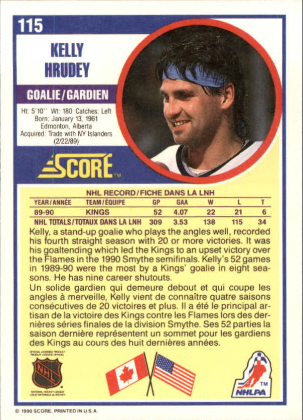 1990-91 Score Canadian #115 Kelly Hrudey back image