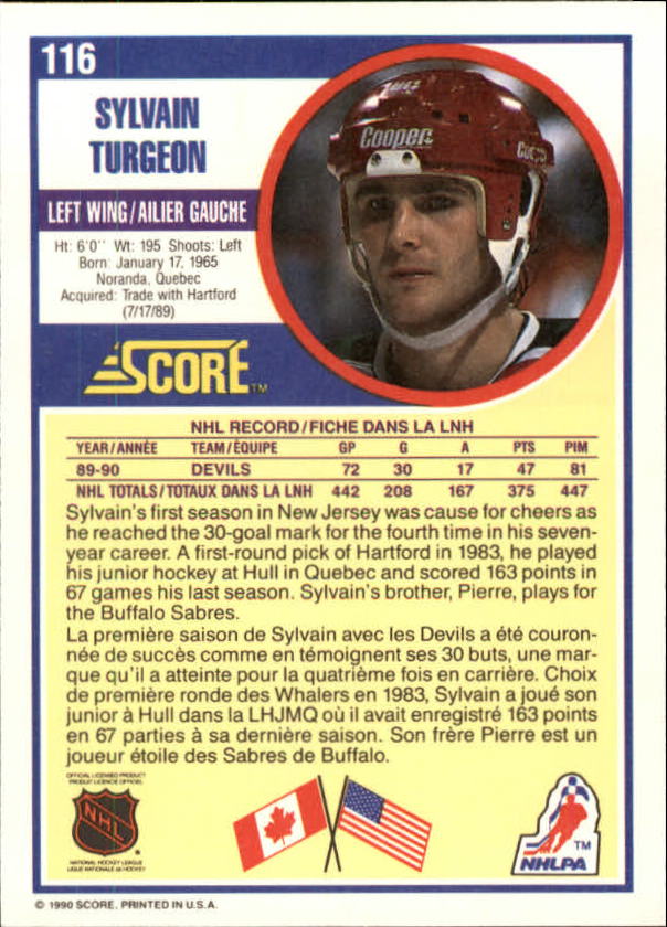 1990-91 Score Canadian #116 Sylvain Turgeon back image