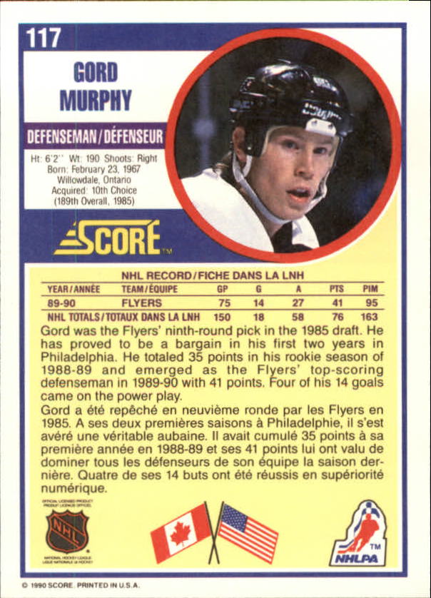 1990-91 Score Canadian #117 Gord Murphy RC back image