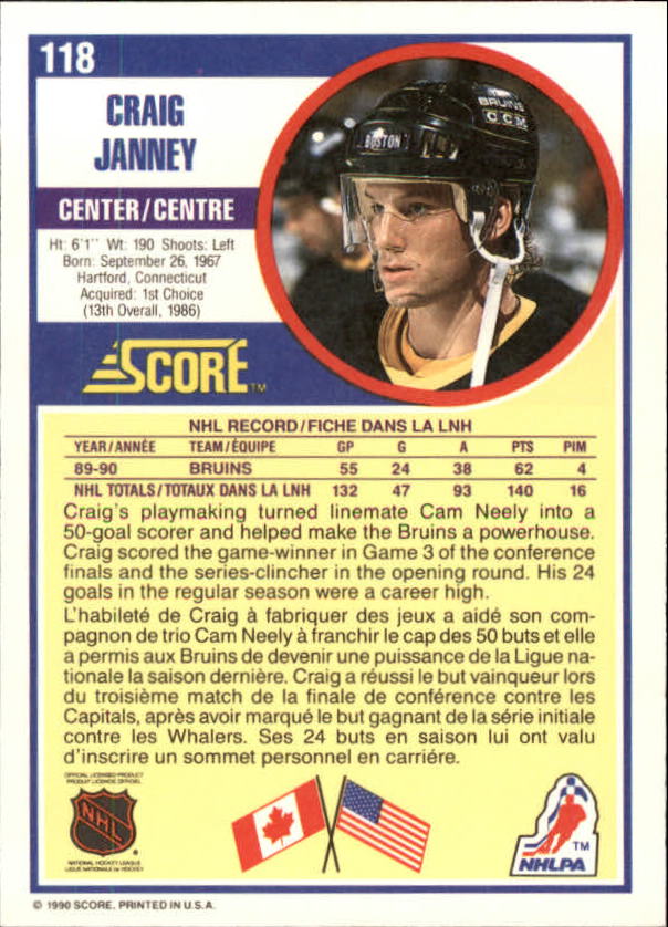 1990-91 Score Canadian #118 Craig Janney back image