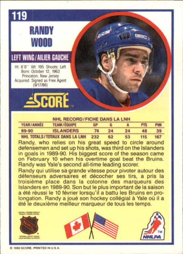 1990-91 Score Canadian #119 Randy Wood back image
