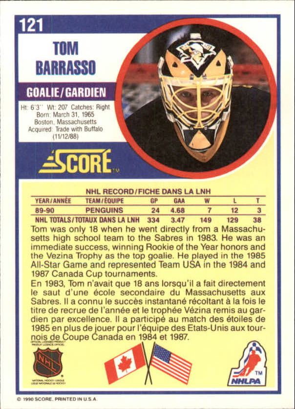 1990-91 Score Canadian #121 Tom Barrasso back image
