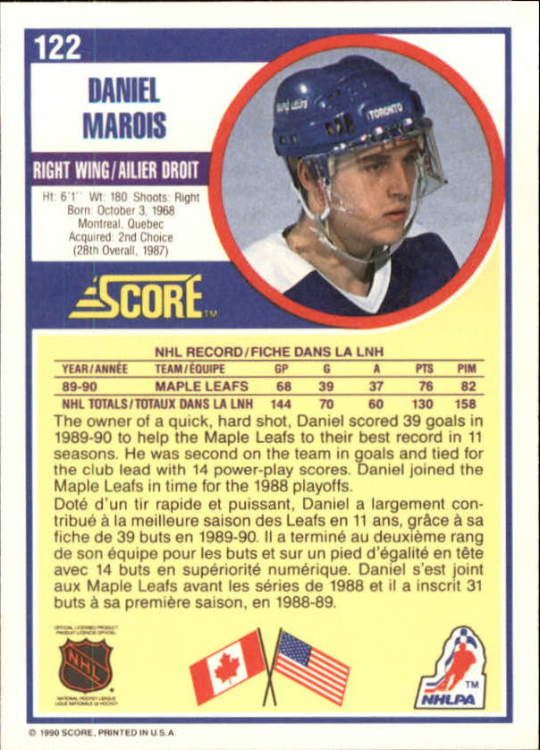 1990-91 Score Canadian #122 Daniel Marois back image