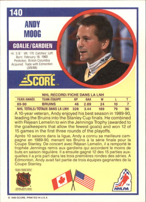 1990-91 Score Canadian #140 Andy Moog back image
