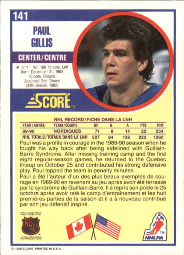 1990-91 Score Canadian #141 Paul Gillis back image