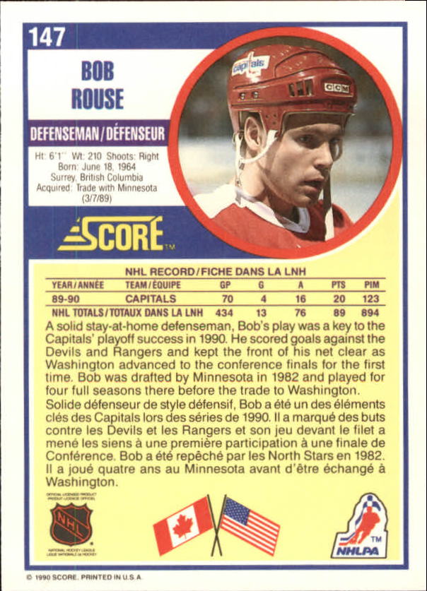 1990-91 Score Canadian #147 Bob Rouse back image