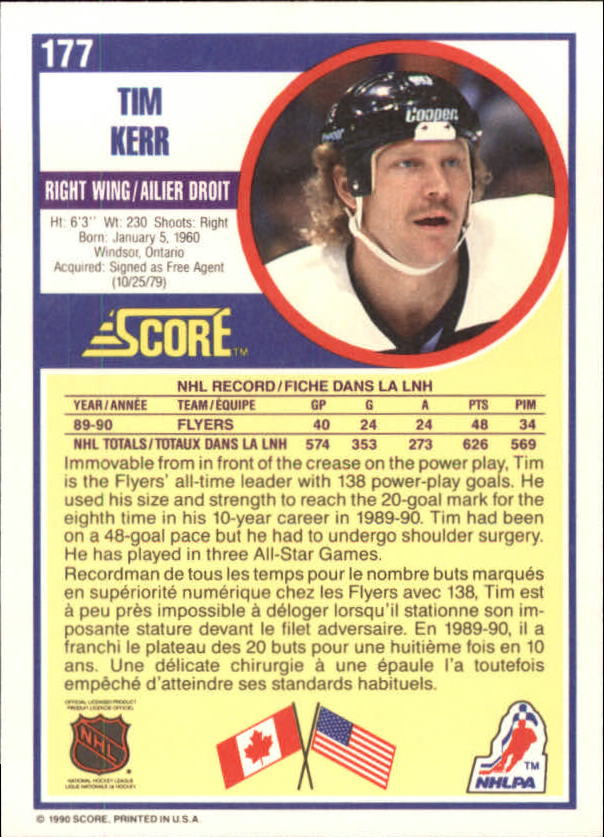 1990-91 Score Canadian #177 Tim Kerr back image